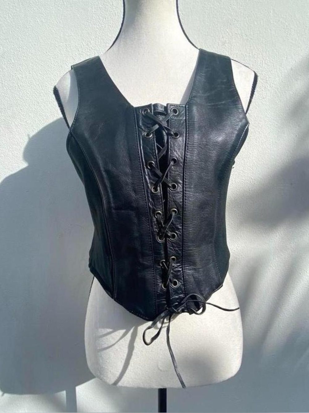Y2K Leather Paneled Lace Up Vest Top Size Medium